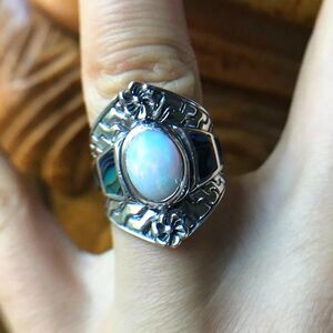 Natural Ethiopian Opal Abalone Sterling Silver Ring Size 7